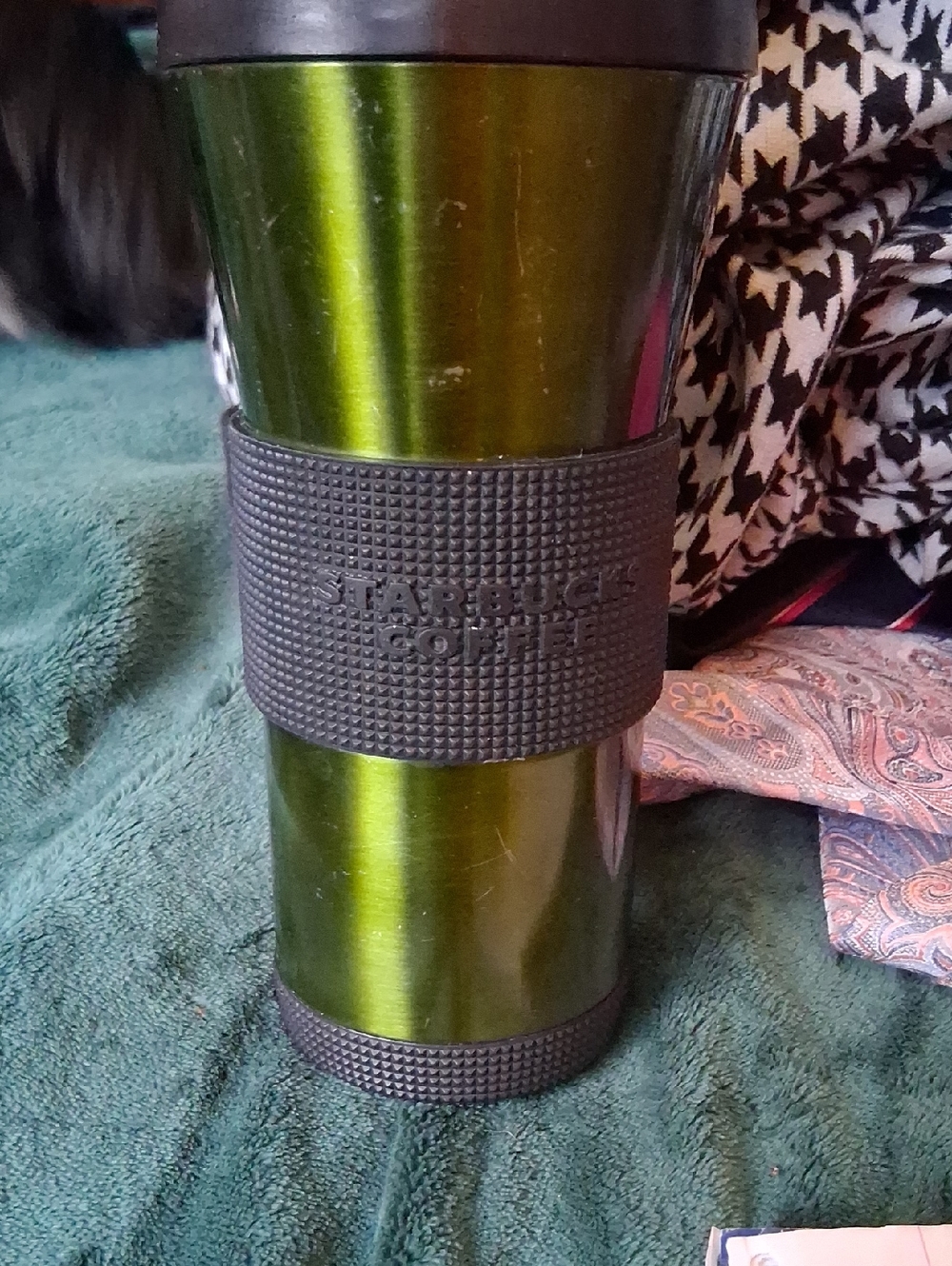 Starbucks Metallic Green Travel Mug with Black Grip